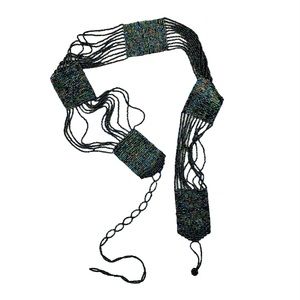 Vintage Iridescent Crystal Beads Belt Bugle Beads Button Clasp